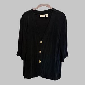 Chicos Travelers Sz 2 Large Black Office Career Slinky knit Cardigan Jacket